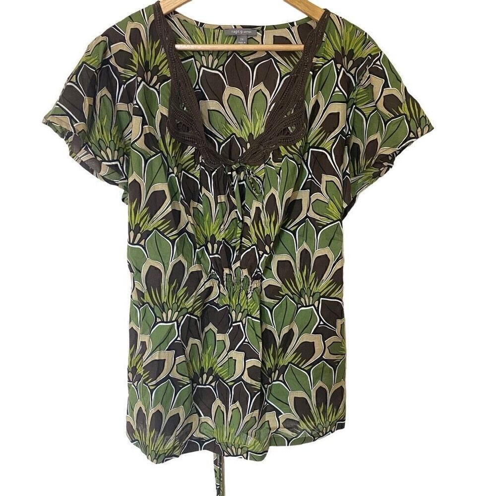 Apt. 9 NEW plus size 3X green brown tie in back blouse